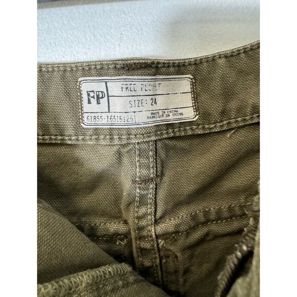 Free People Army Green Distressed  Denim Mini Skirt Sz 24 - Picture 2 of 3